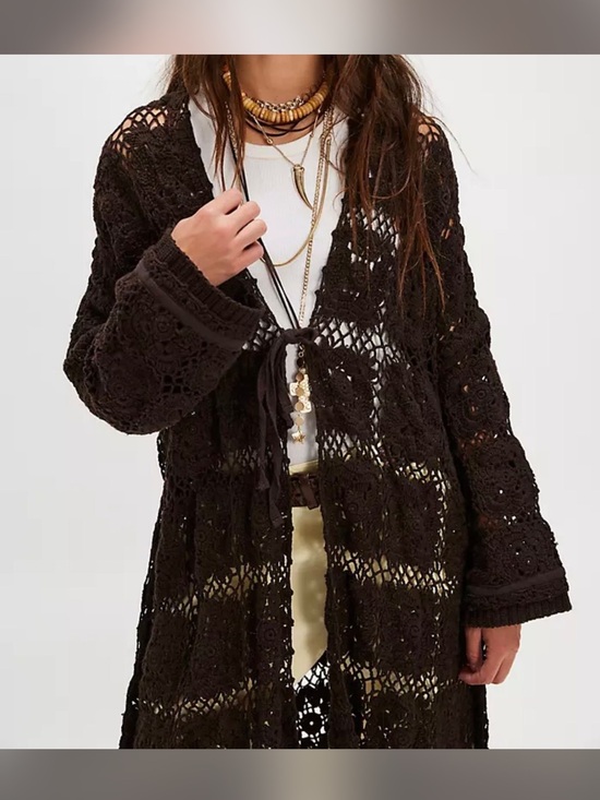 Free People Sweaters - Free People Bali Crochet Espresso Cardigan XS/S